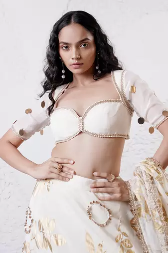 IVORY And GOLD Organza EMBROIDERED Lehenga Set