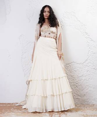 IVORY And GOLD Organza EMBROIDERED Lehenga Set 1