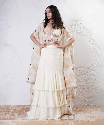 IVORY And GOLD Organza EMBROIDERED Lehenga Set 2