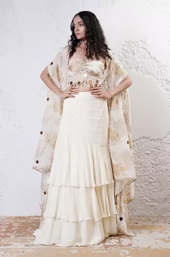 IVORY And GOLD Organza EMBROIDERED Lehenga Set