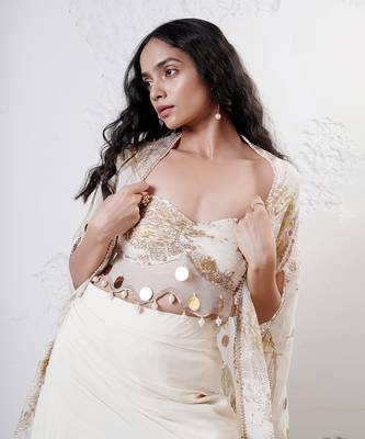 IVORY And GOLD Organza EMBROIDERED Lehenga Set 3
