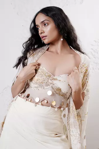 IVORY And GOLD Organza EMBROIDERED Lehenga Set