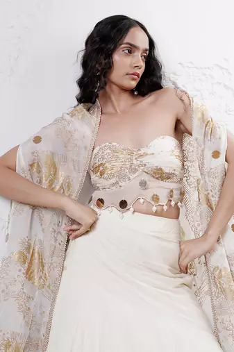 IVORY And GOLD Organza EMBROIDERED Lehenga Set