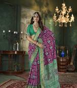 Purple tussar silk woven designer with ikkat printed traditional saree