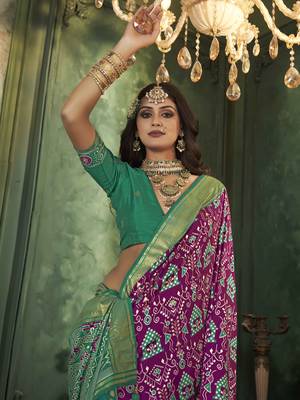 Purple tussar silk woven designer with ikkat printed traditional saree 3