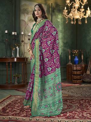 Purple tussar silk woven designer with ikkat printed traditional saree 4