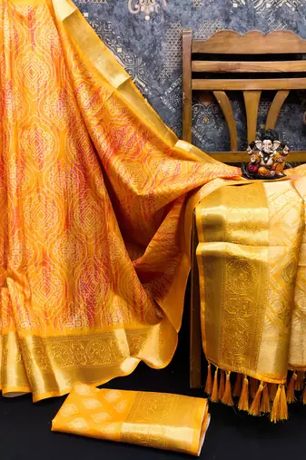 Orange dola silk blend Woven pallu border saree with digital print