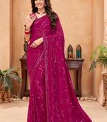Pink georgette c glamorous sequins work saree