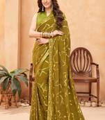 Green georgette c glamorous sequins work saree