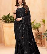 Black georgette c glamorous sequins work saree