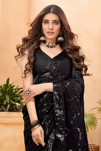 Black georgette c glamorous sequins work saree