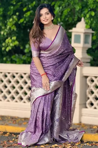 Purple faux banarasi silk blend Woven zari traditional rich indian traditional saree