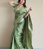 Pista banarasi silk Woven jari traditional rich indian traditional saree