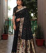 Black dola silk Woven paithani designer saree with festive bandhej print