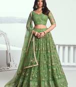 Attractive Green Color Embroidered Soft Net Mehendi Wear Lehenga Choli