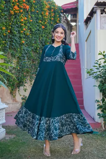  women's green georgette anarkali dress (green)