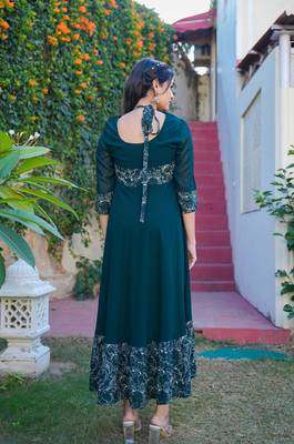  women's green georgette anarkali dress (green) 4