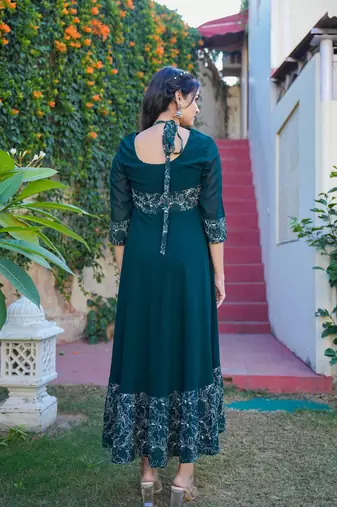  women's green georgette anarkali dress (green)