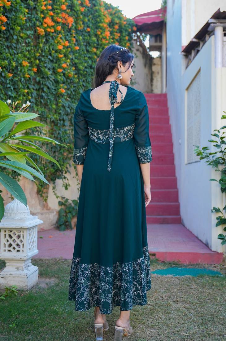 Yash gallery women's green georgette anarkali dress (green)