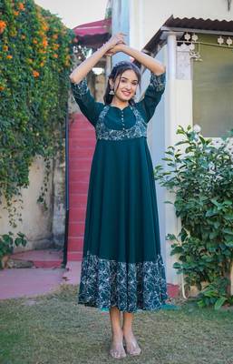  women's green georgette anarkali dress (green) 5