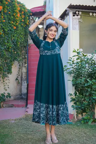  women's green georgette anarkali dress (green)