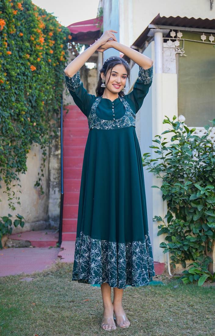 Yash gallery women's green georgette anarkali dress (green)