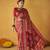 Dull red color tusser silk fabric batik printed saree jacquard woven