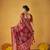 Dull red color tusser silk fabric batik printed saree jacquard woven