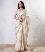 Ivory and gold organza printed saree with blouse