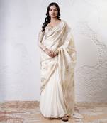 Ivory and gold organza printed saree with blouse