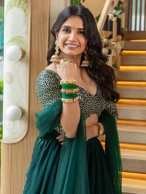 Fancified Green Sequins Georgette Mehendi Wear Lehenga Choli 7