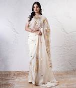 Ivory and gold organza printed saree with blouse