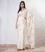 Ivory and gold organza printed saree with blouse