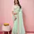Girlie sea green organza saree with ethnic embroidery work on border and blouse
