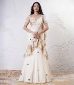 Ivory and gold organza printed saree with blouse