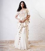 Ivory and gold organza printed saree with blouse