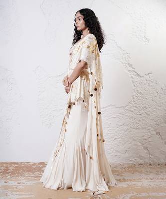 Ivory and gold organza printed saree with blouse 4