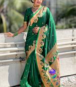 Green Woven paithani meenakari designer saree for graceful party looks