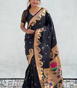 Black Woven paithani meenakari designer saree for graceful party looks