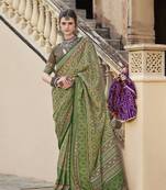 Green sigma silk designer ajrakh printed traditional print saree