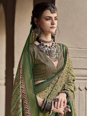 Green sigma silk blend ajrakh printed traditional print saree 2