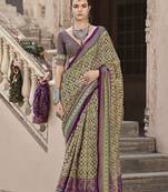 Purple sigma silk ajrakh printed traditional print saree