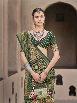 Green sigma silk blend ajrakh printed traditional print saree 2