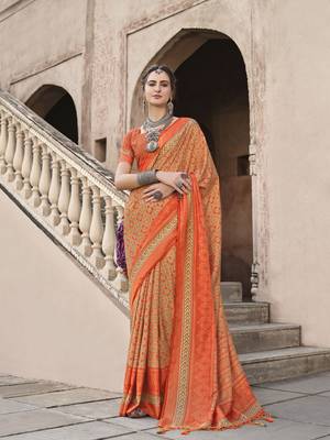 Orange sigma silk blend ajrakh printed traditional print saree 1