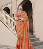 Orange sigma silk ajrakh printed traditional print saree