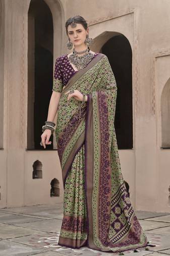Green sigma silk designer ajrakh printed traditional print saree
