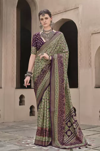 Green sigma silk designer ajrakh printed traditional print saree