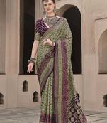Green sigma silk ajrakh printed traditional print saree