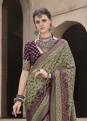 Green sigma silk blend ajrakh printed traditional print saree 2