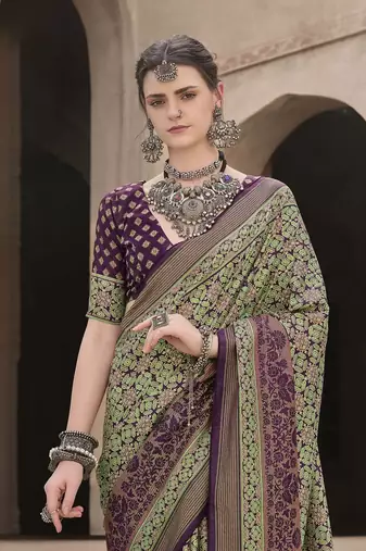 Green sigma silk blend ajrakh printed traditional print saree